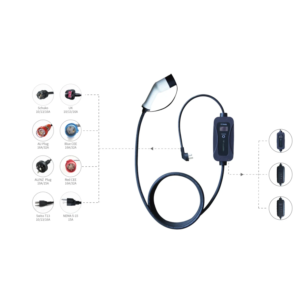 Mode 2 EV Charging Cable 16A Type 2 Charger with Control Box