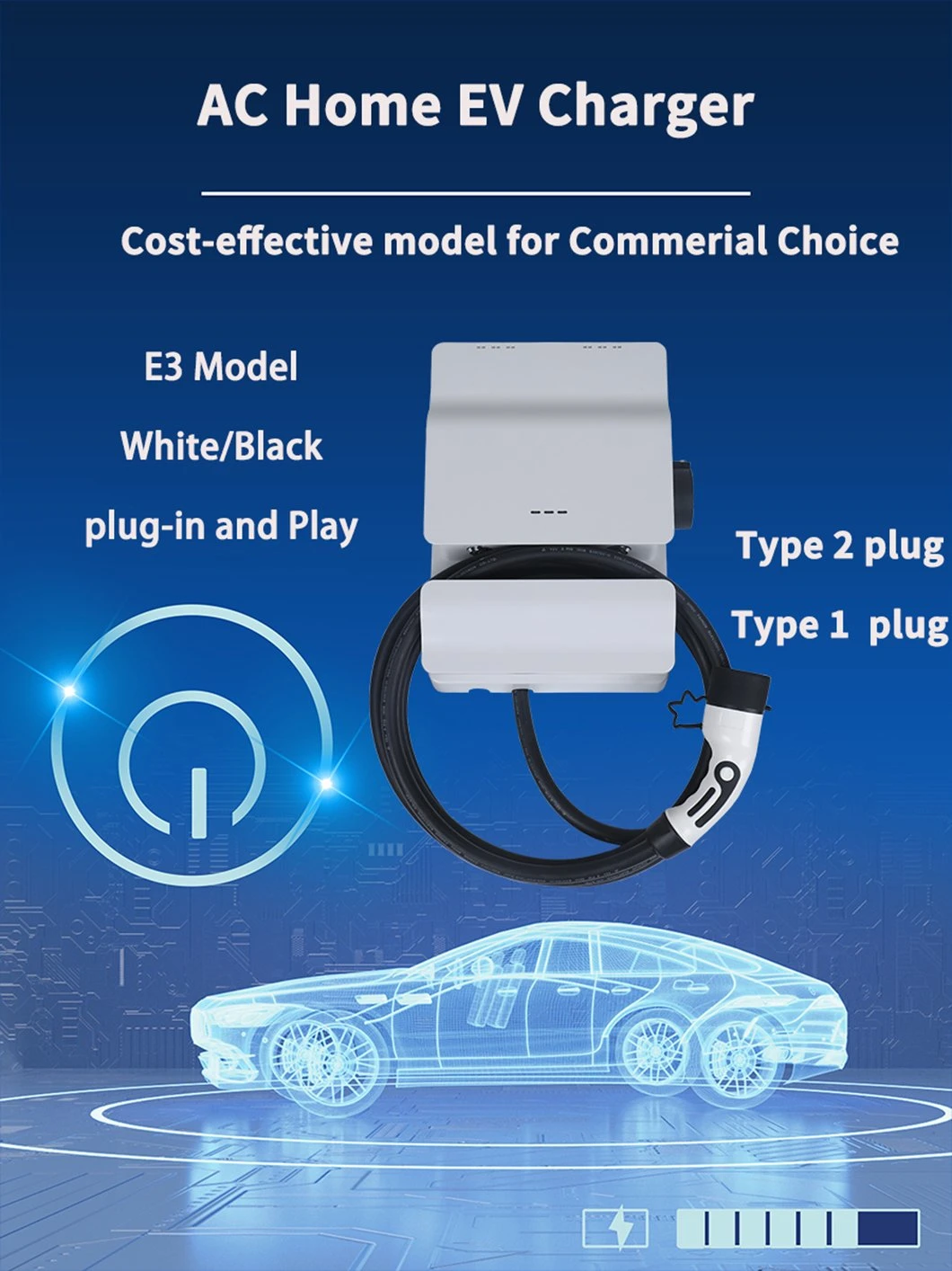 China Provider AC Chargers Type 2 Mode 3 Level 2 Wall-Mounted EV Car Charging Point Wallbox with RFID